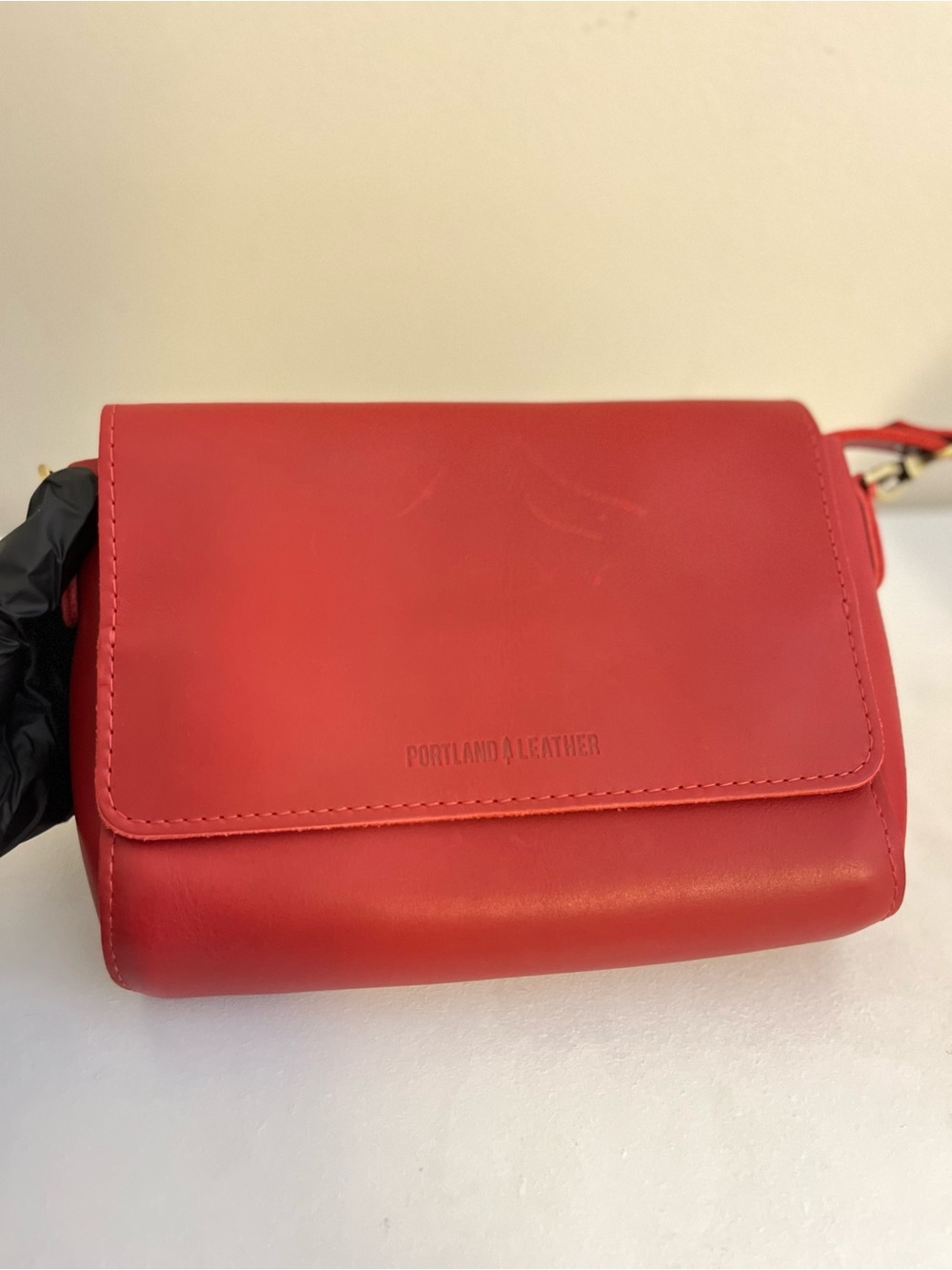 Portland Leather Red Genine Leather Crossbody with Flap